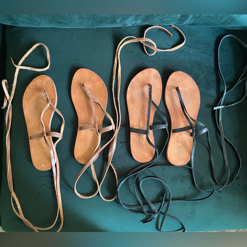Women's Ecote Strappy leather Sandals - one Black pair/one Tan pair. Two for $18 - Picture 2 of 8